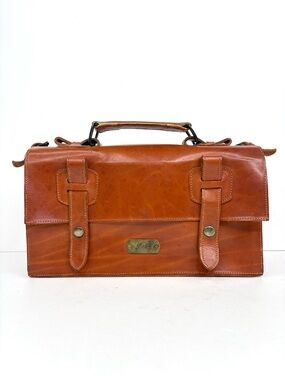 Vintage 50’s Rustic Brown Leather & Brass‎ Hdwe Messenger Satchel Bicycle Bag